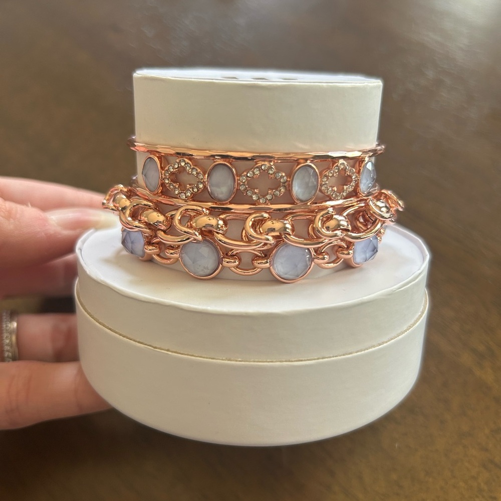 Bomb Party Spring Stacks 2025 Rose Gold and Light Blue Bracelet Set - Picture 2 of 2